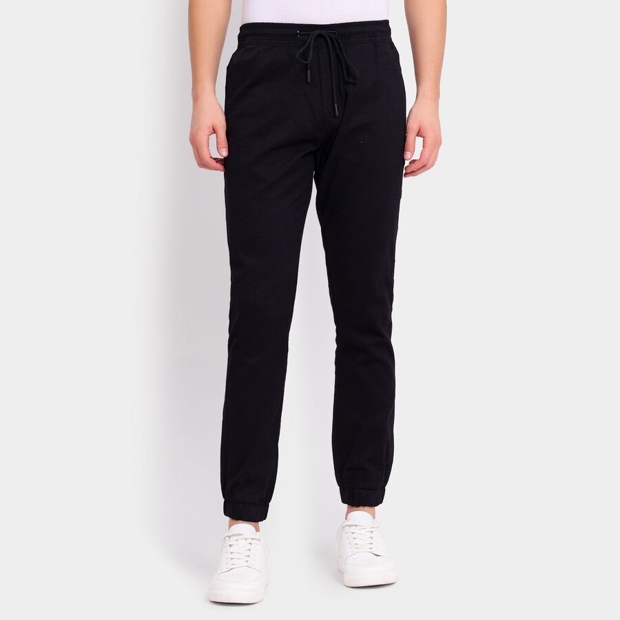 Men's 100% Cotton Slim Fit Casual Trousers, काला, large image number null