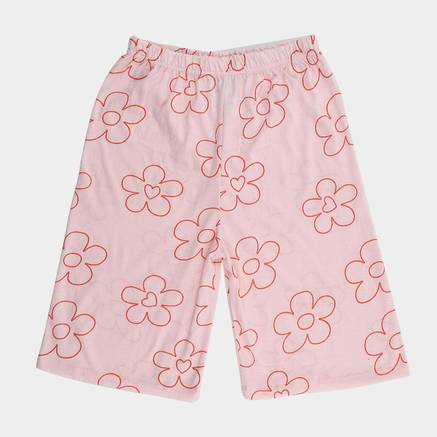 Girls' Soft Pink Floral Printed Relaxed Fit Capri, Light Pink, large image number null