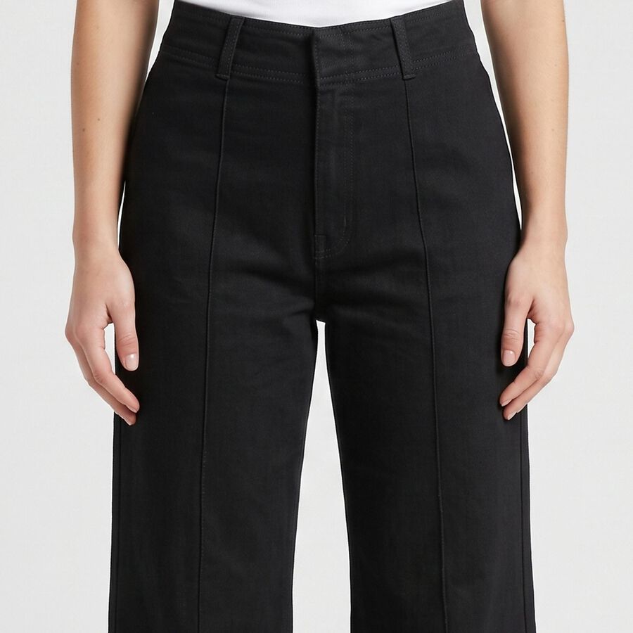 Women's Black Wide Leg Seam Detail Jeans, Black, large