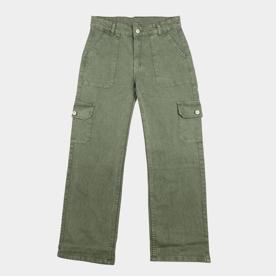 Girls Olive Green Cargo Fit Utility Jeans, Olive, large