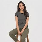 Women Black Round Neck Regular T-Shirt, Black, small