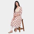 Women's Red Notch Neck Printed Kurti, Red, small