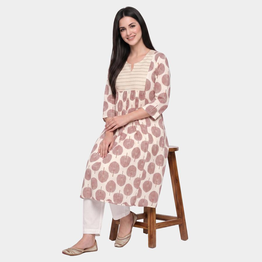 Women's Red Notch Neck Printed Kurti, Red, large