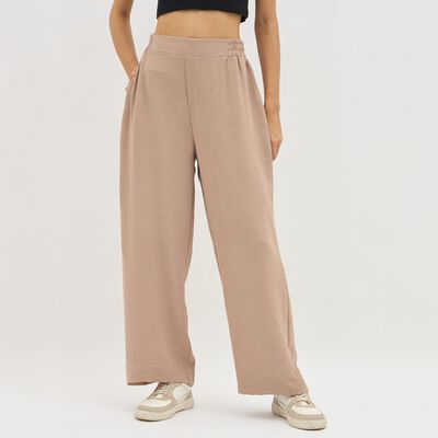 Women's Muted Beige Regular Fit High-Rise Wide-Leg Trousers