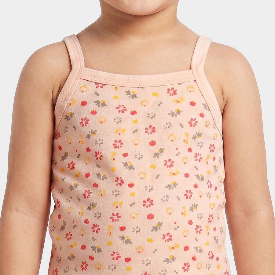 Girls Coral Cotton Square Neck Sleeveless Vest, मूँगा (कोरल), large