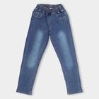 Boys Stonewashed Blue Regular Fit Elastic Waist Jeans, Dark Blue, small image number null