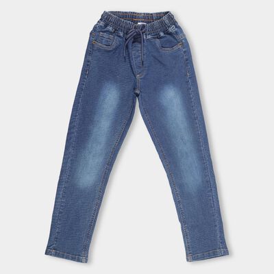 Boys Stonewashed Blue Regular Fit Elastic Waist Jeans