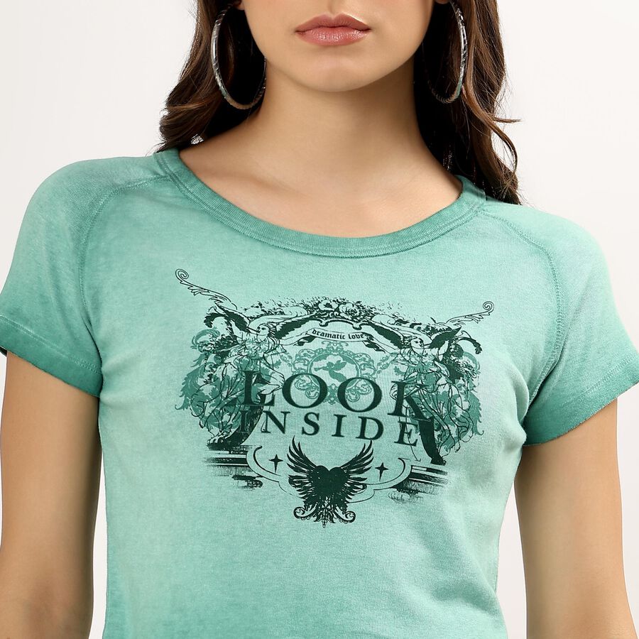 Ladies' 100% Cotton Round Neck T-Shirt , Light Green, large image number null