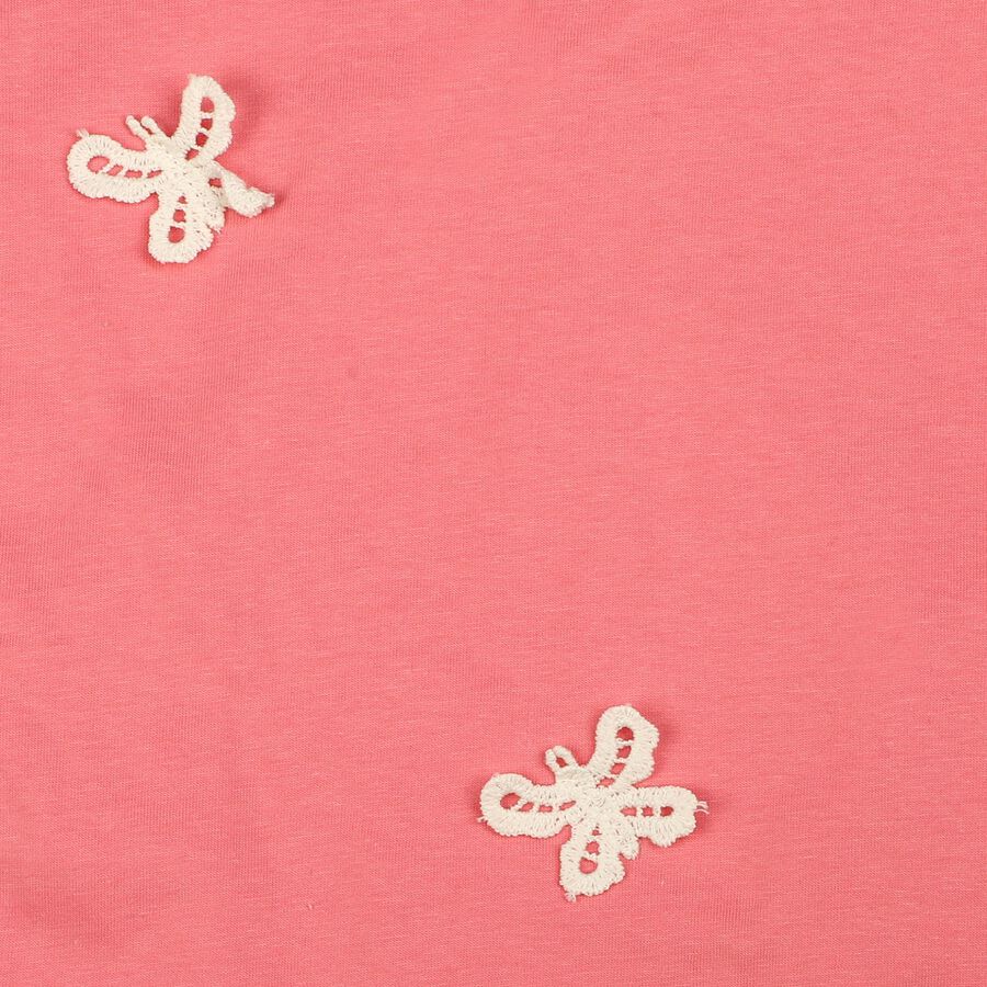 Girls Pink Cotton Round Neck Regular T-Shirt, Pink, large