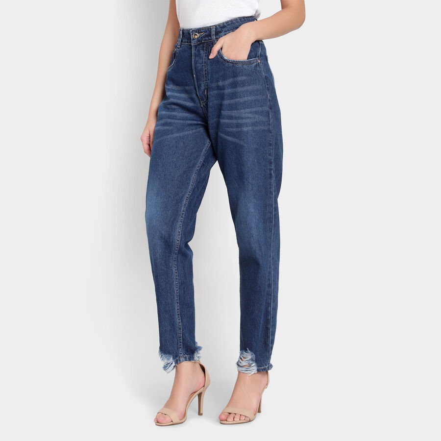 Washed High Rise Jeans, Dark Blue, large image number null