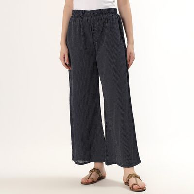 Women's Dark Navy Regular Fit Striped Palazzos