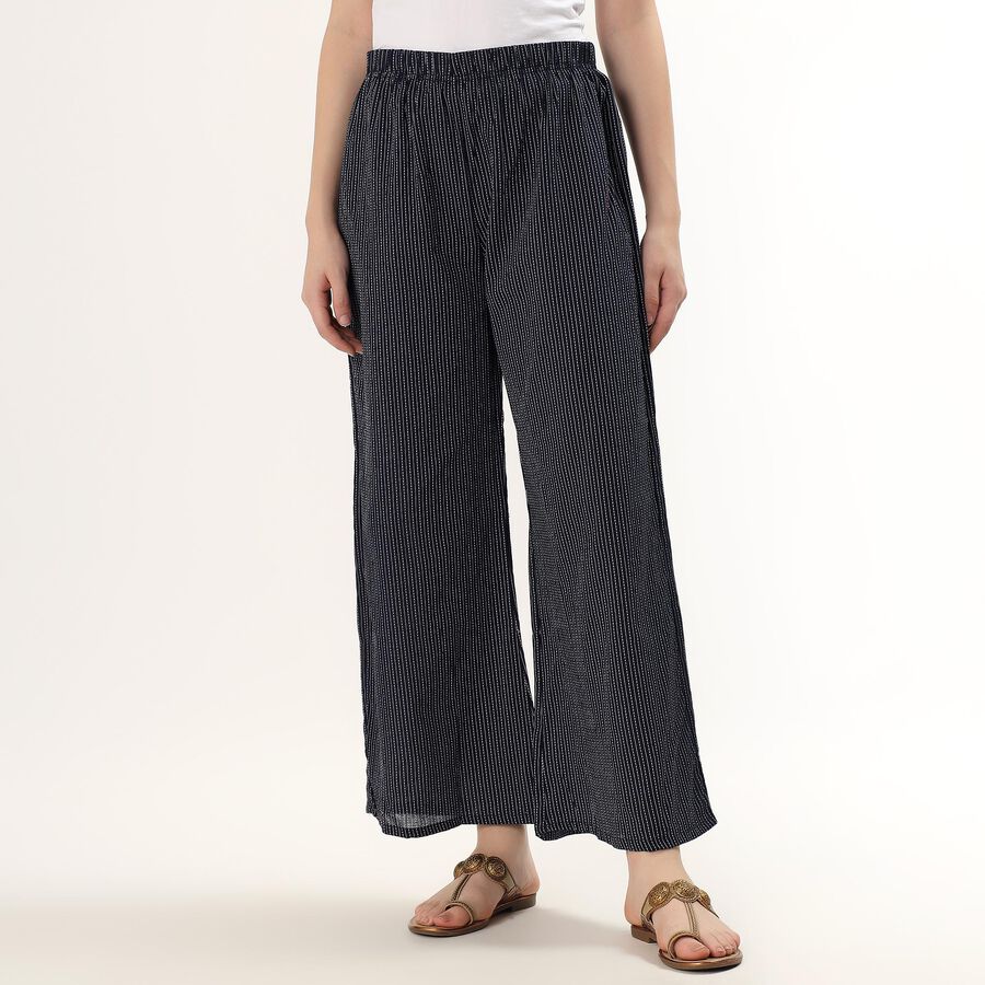 Women's Dark Navy Regular Fit Striped Palazzos, Mid Blue, large image number null