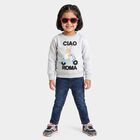 Girls Ecru Melange Round Neck Pullover Sweatshirt, एक्रू मिश्रित, small