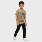 Boys Muted Olive Green Cotton Round Neck Casual T-Shirt, Olive, small