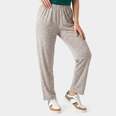 Women's Grey Straight-Fit Heart Printed Pyjama