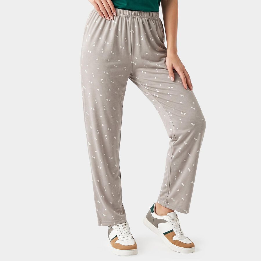 Women's Grey Straight-Fit Heart Printed Pyjama, Light Grey, large