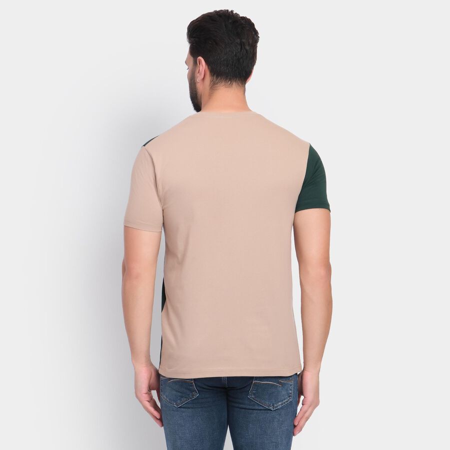 Men's 100% Cotton Round Neck Half Sleeves T-Shirt , Beige, large