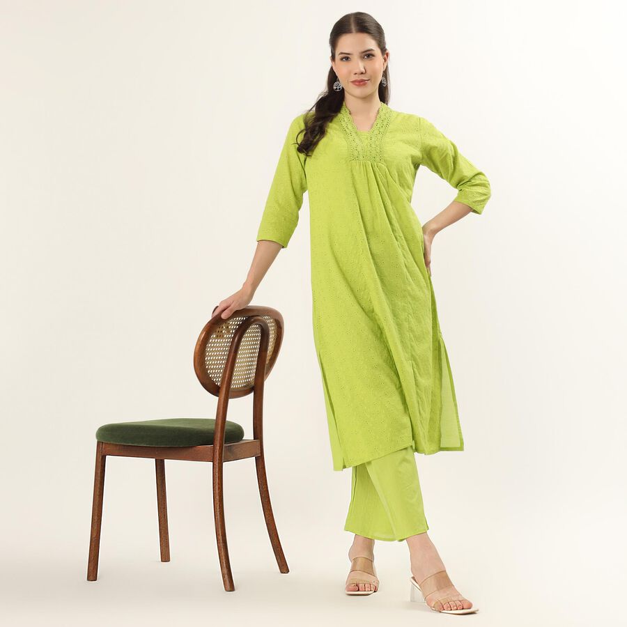 Women's Light Sage Green 100% Cotton Printed Ethnic Set, हल्का हरा, large