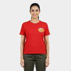 Women Red Round Neck Casual T-Shirt, Red, small