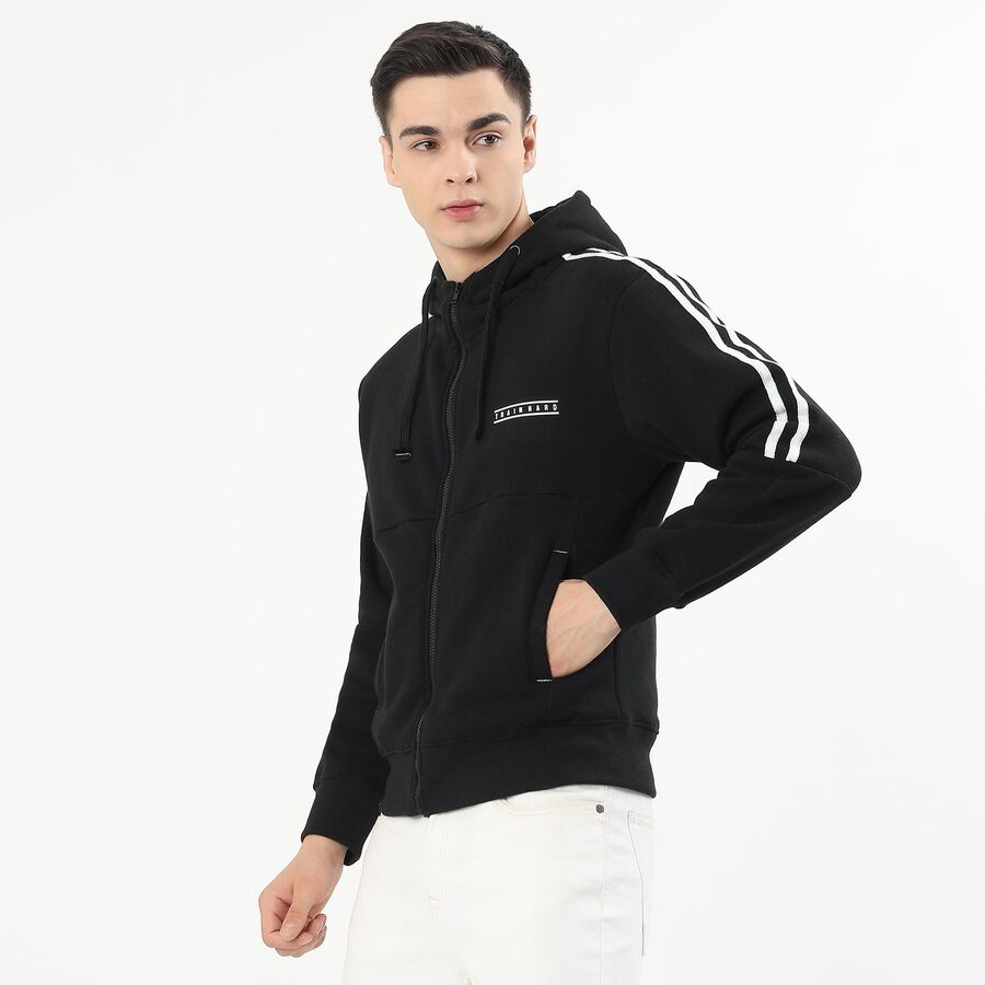 Men's Jet Black Hooded Neck Casual Sweatshirt, Black, large image number null