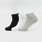 Men's Ankle Length Regular Fit Solid Pack of 3 Socks ( Black, White, Grey ), Black, small