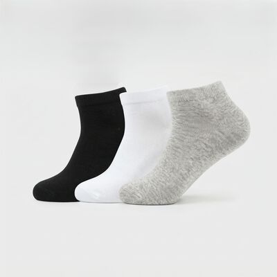 Men's Ankle Length Regular Fit Solid Pack of 3 Socks ( Black, White, Grey )
