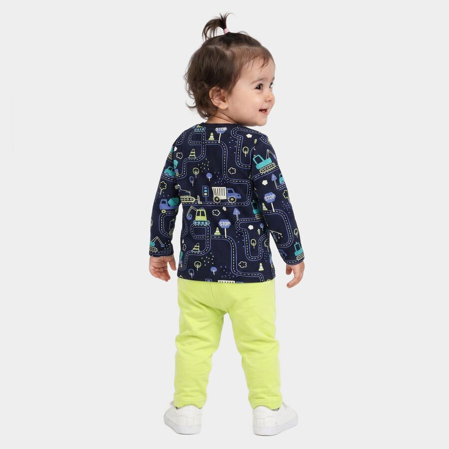 Infants' Navy Blue 100% Cotton Round Neck Graphic Print Baba Suit, नेवी ब्लू, large