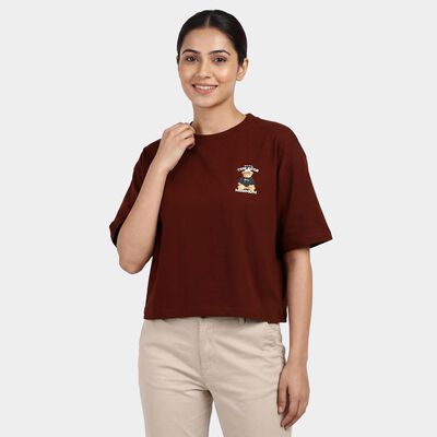 Women's Rust Cotton Round Neck Casual T-Shirt