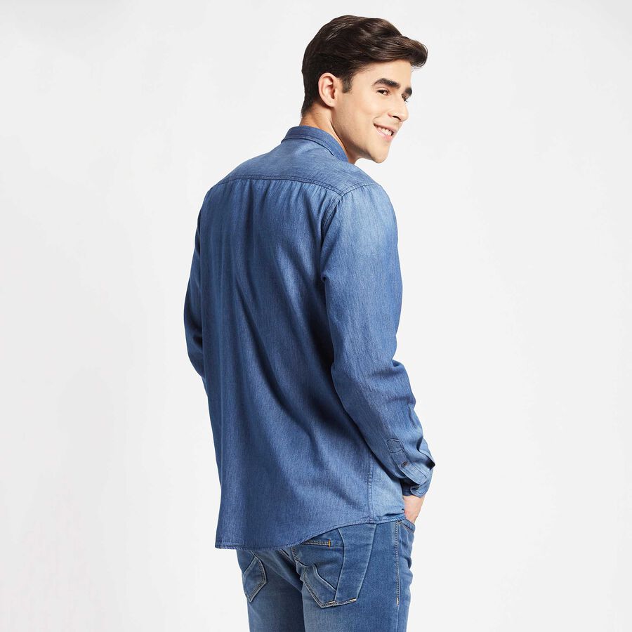 Cotton Solid Casual Shirt, Mid Blue, large image number null