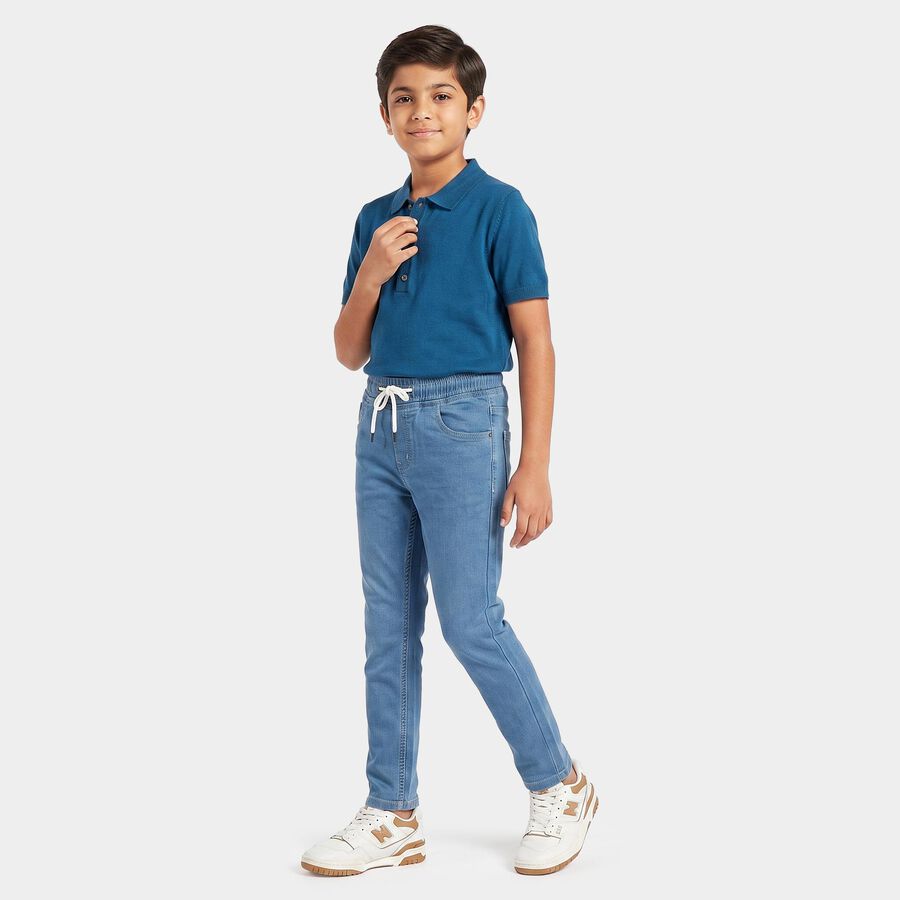 Boys' Light Blue Drawstring Jeans, Mid Blue, large