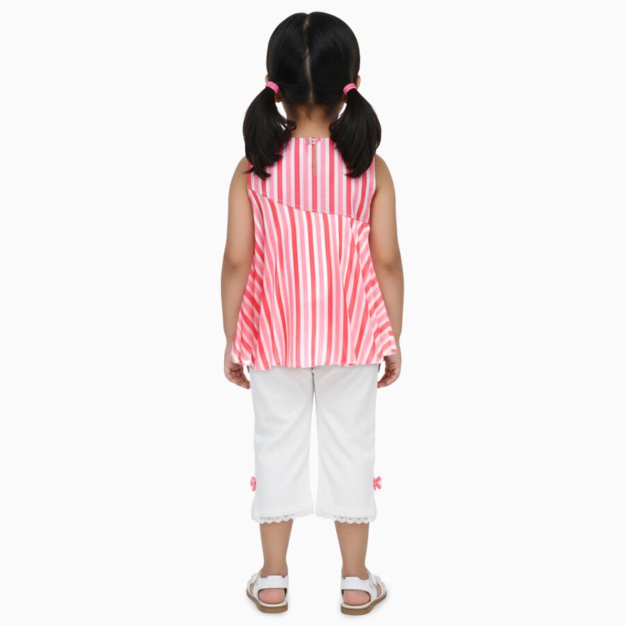 Girls Bright Pink Sleeveless Striped Top and White Capri Set, गुलाबी, large