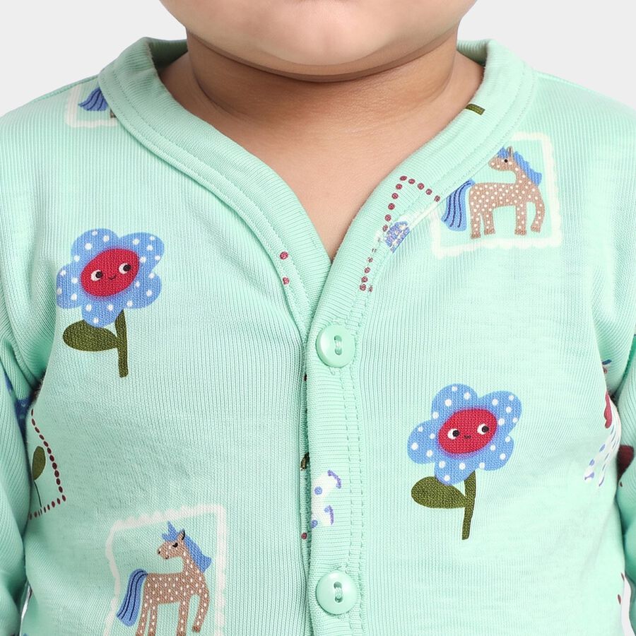 Infants' Mint Green Cotton V-Neck Regular T-Shirt, Light Green, large