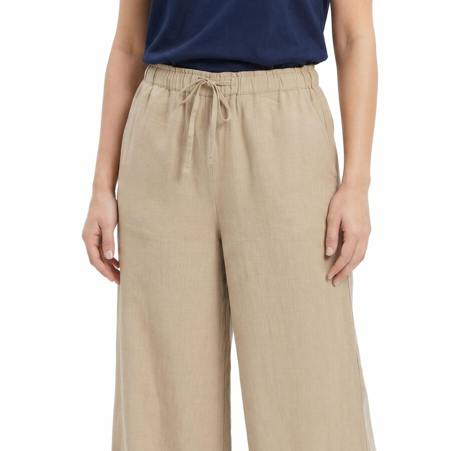 Women Beige Wide Leg Drawstring Waist Track Pants, गहरा पीला, large