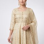 Women's Beige Round Neck Embellished Anarkali Kurta, Beige, small