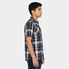 Boys Navy Blue Cotton Short Sleeves Collared Regular Fit Shirt, नेवी ब्लू, small