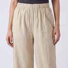 Women's Beige Relaxed Fit Solid Wide-Leg Palazzos, गहरा पीला, small