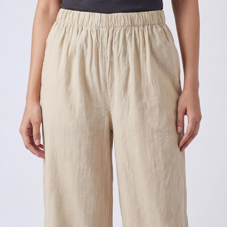 Women's Beige Relaxed Fit Solid Wide-Leg Palazzos, गहरा पीला, large