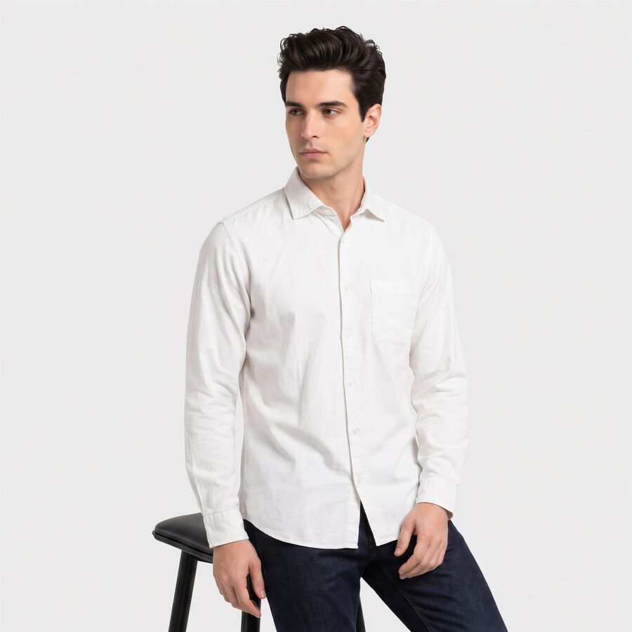 Men's White Cotton Casual Shirt, White, large