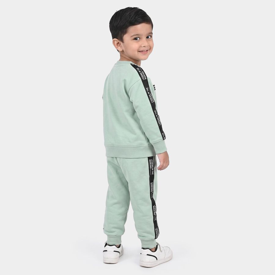 Boys Mint Green Crew Neck Colorblock Baba Suit, हल्का हरा, large