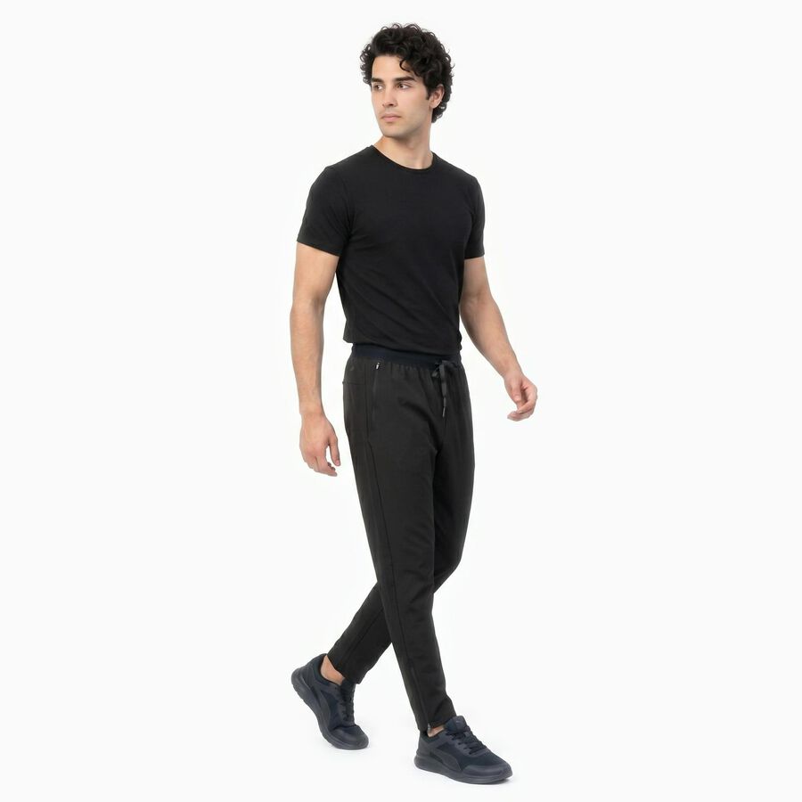 Men's Black Slim Fit Zipper Pocket Track Pants, काला, large