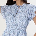 Women's Light Blue Ruffled Neck Romantic Dress, हल्का नीला, small image number null