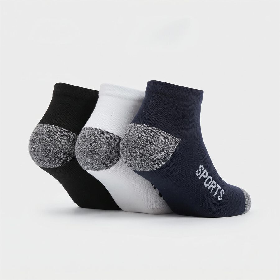 Men's Regular Fit Striped Pack of 3 Socks ( Blue, White, Black ), सफ़ेद, large