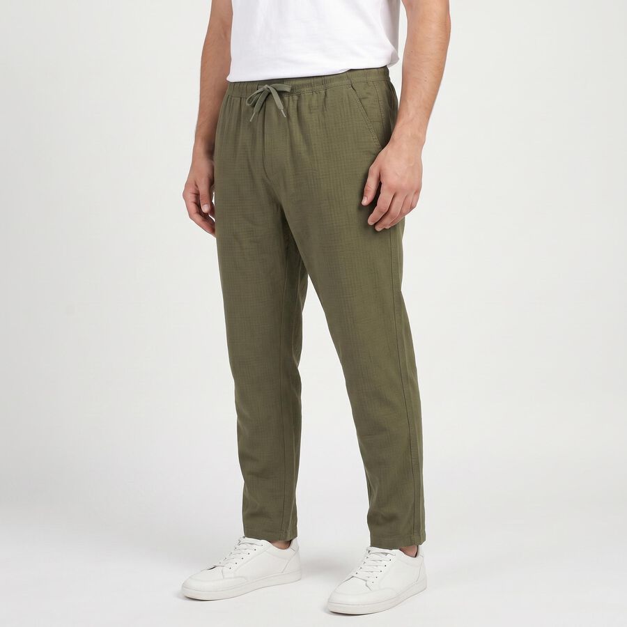 Men's Olive Green Slim Fit Drawstring Chino Trousers, Olive, large