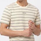 Men's Cream Round Neck Regular T-Shirt, ऑफ व्हाइट, small