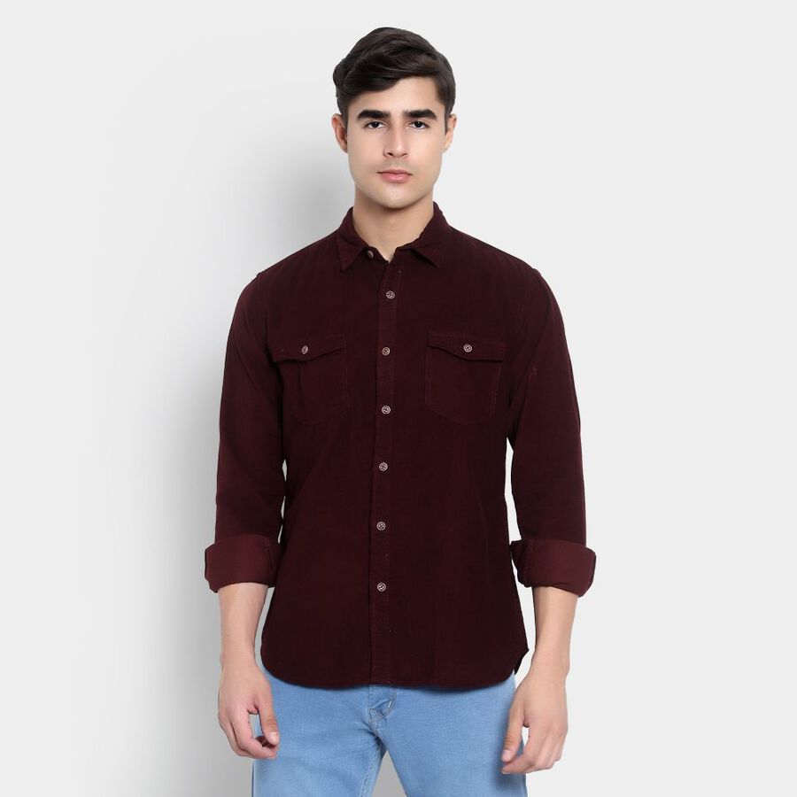 Cotton Solid Casual Shirt, Wine, large image number null