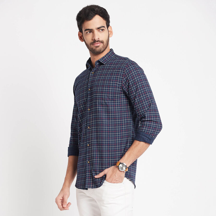 Cotton Checks Casual Shirt, Navy Blue, large image number null
