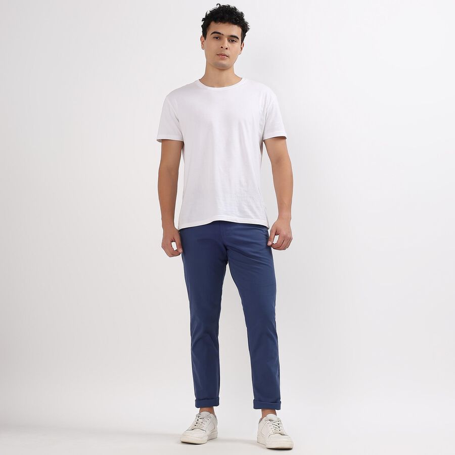 Men's 100% Cotton Slim Fit Casual Trousers, Dark Blue, large image number null
