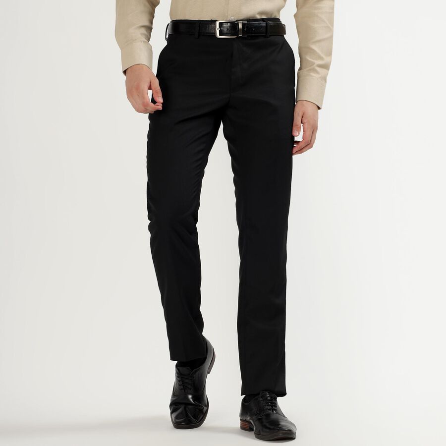 Men's Jet Black Slim Fit Flat-Front Formal Trousers, Black, large image number null