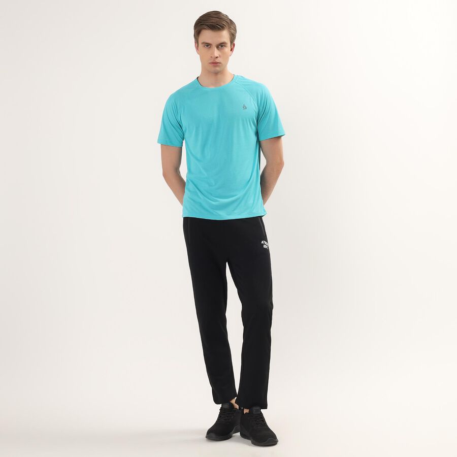 Men's Teal Round Neck Athleisure Drifit T-Shirt, Teal Blue, large