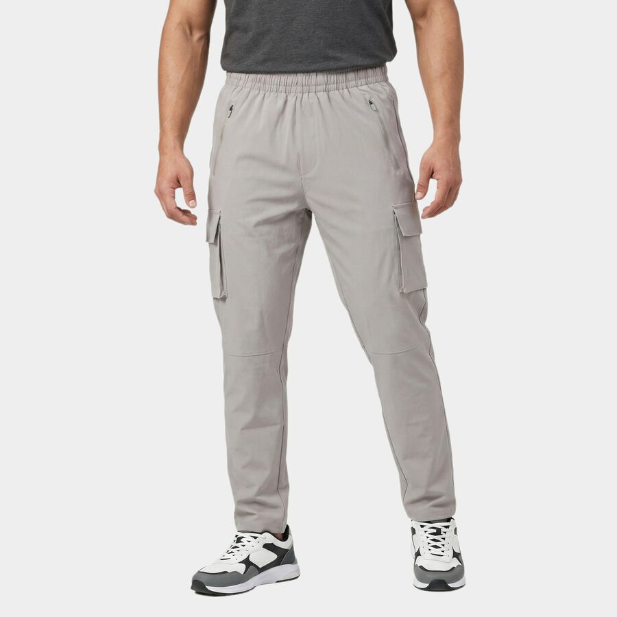 Men's Grey Regular Fit Cargo Track Pants, हल्का ग्रे, large